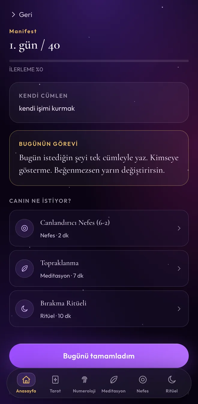 Mystica kırk günlük yolculuk ekranı